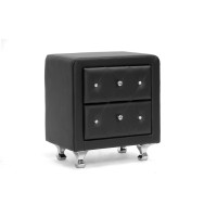 Baxton Studio BBT3084-Black-NS Stella Crystal Tufted Black Upholstered Modern Nightstand